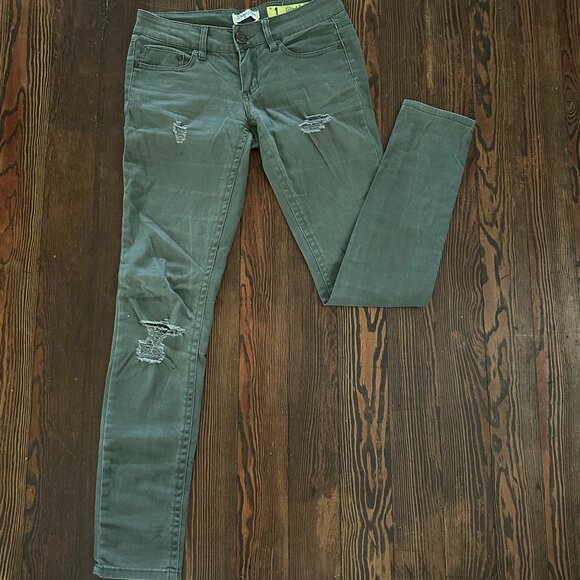 Indigo Rein Juniors SIZE 1 Army Green Denim Skinny Leg Jeans - Picture 1 of 3